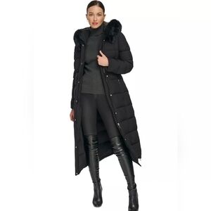 DKNY Women's Black Hooded Puffer Coat